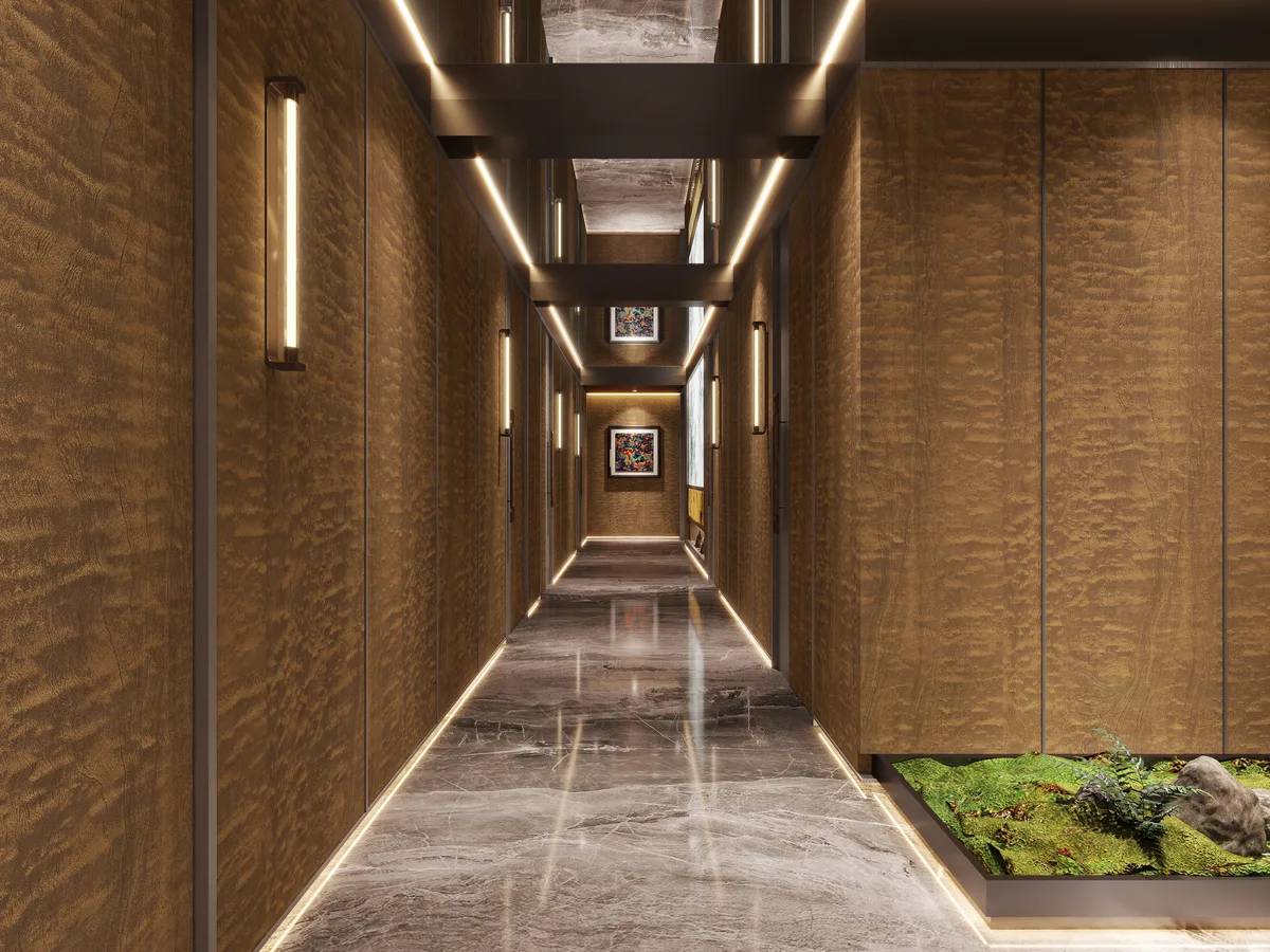 Corridor wall panels in PTBS66601-17 film